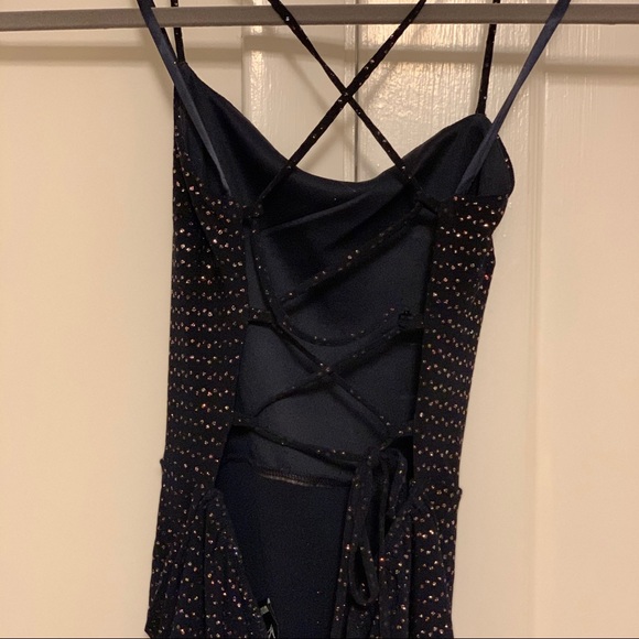 Navy Square Neck Glitter Mini Dress - Picture 7 of 9